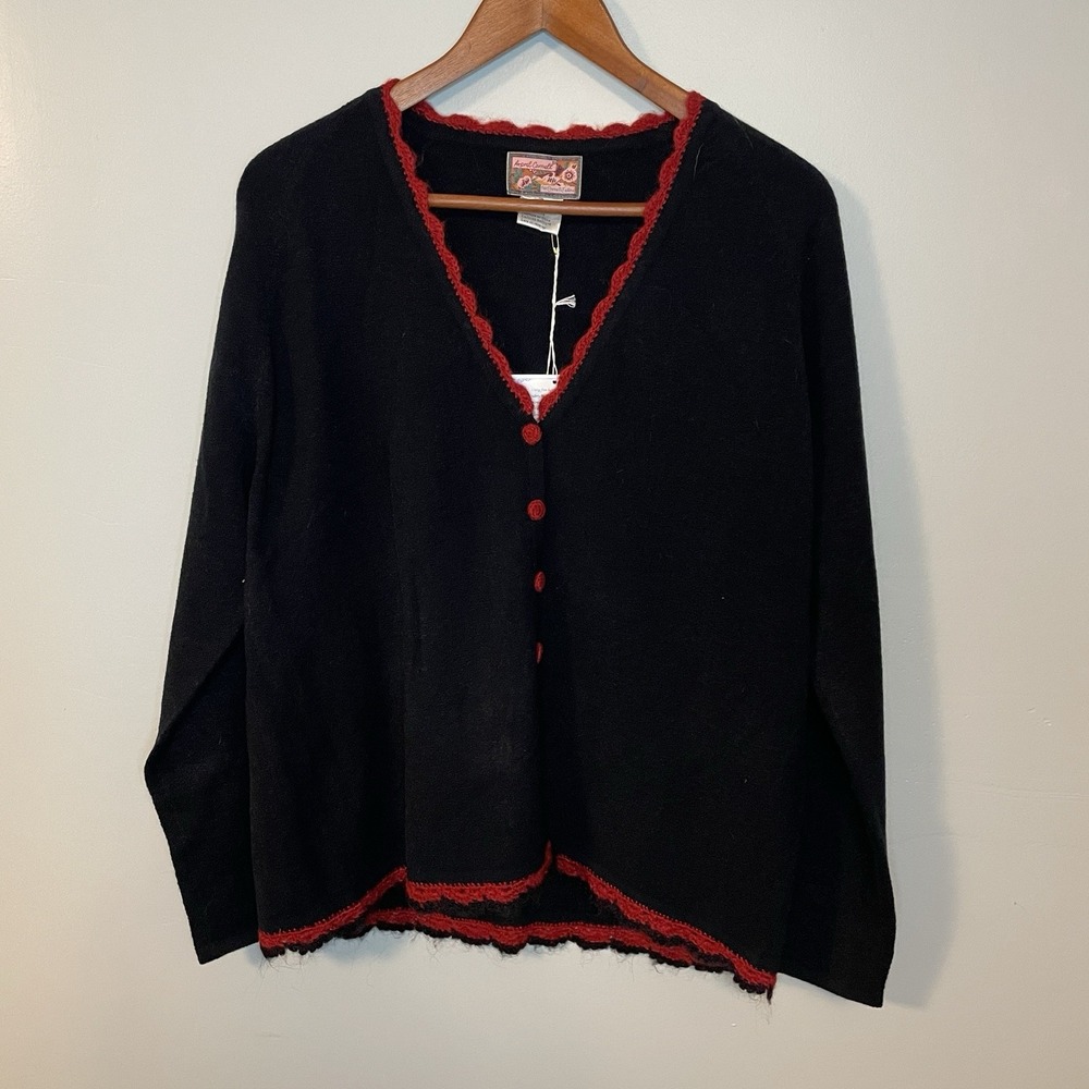 April Cornell Cardigan Sweater Size Medium Black‎ Red Cornell Trading